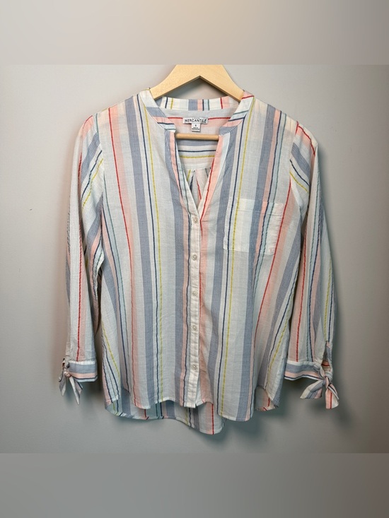 J. Crew Tops - J. Crew Mercantile Striped Cotton Preppy Tie-Sleeve Button Down Shirt | Size S